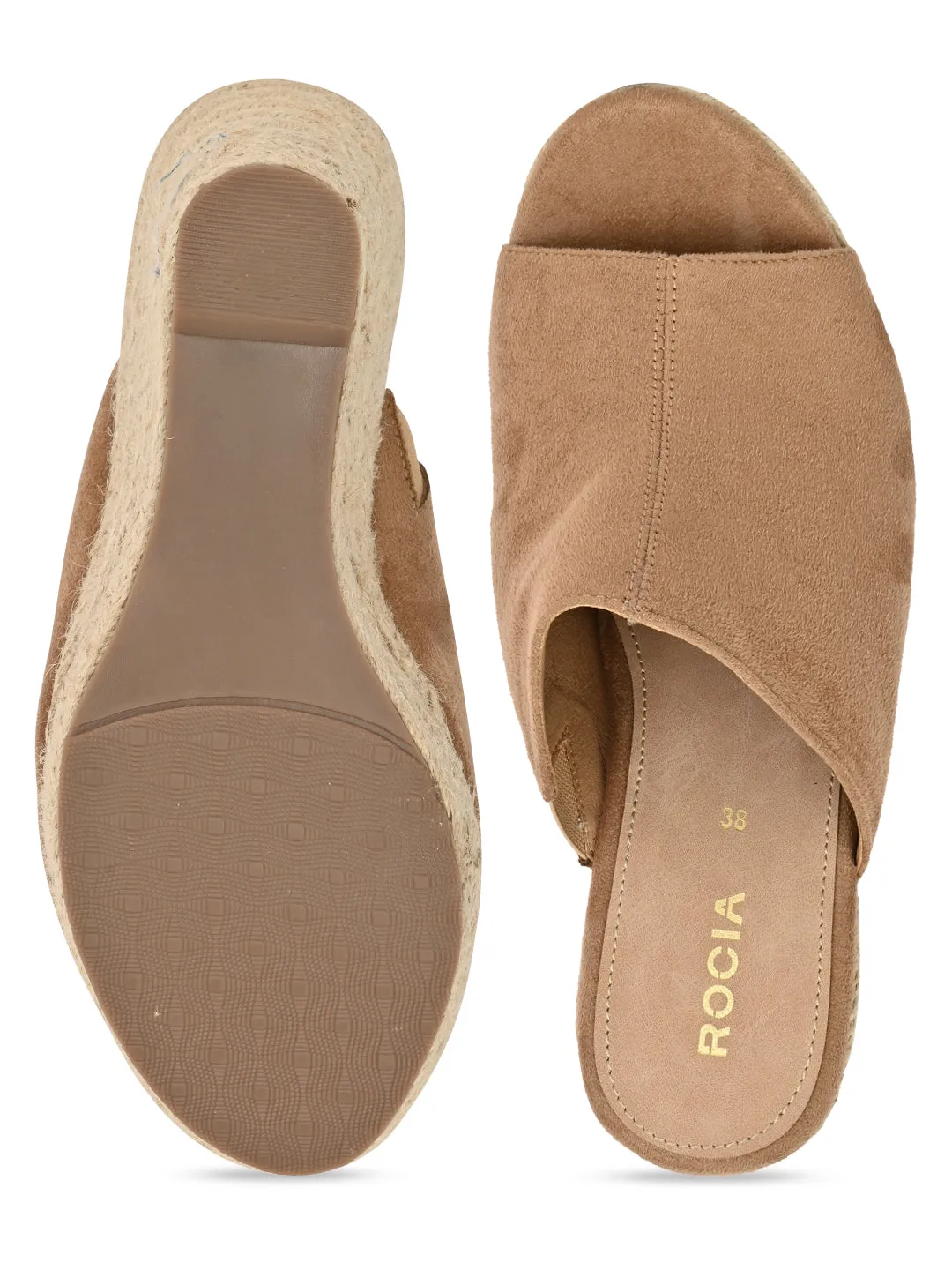 Rocia By Regal Camel Women High Heel Suede Espadrilles