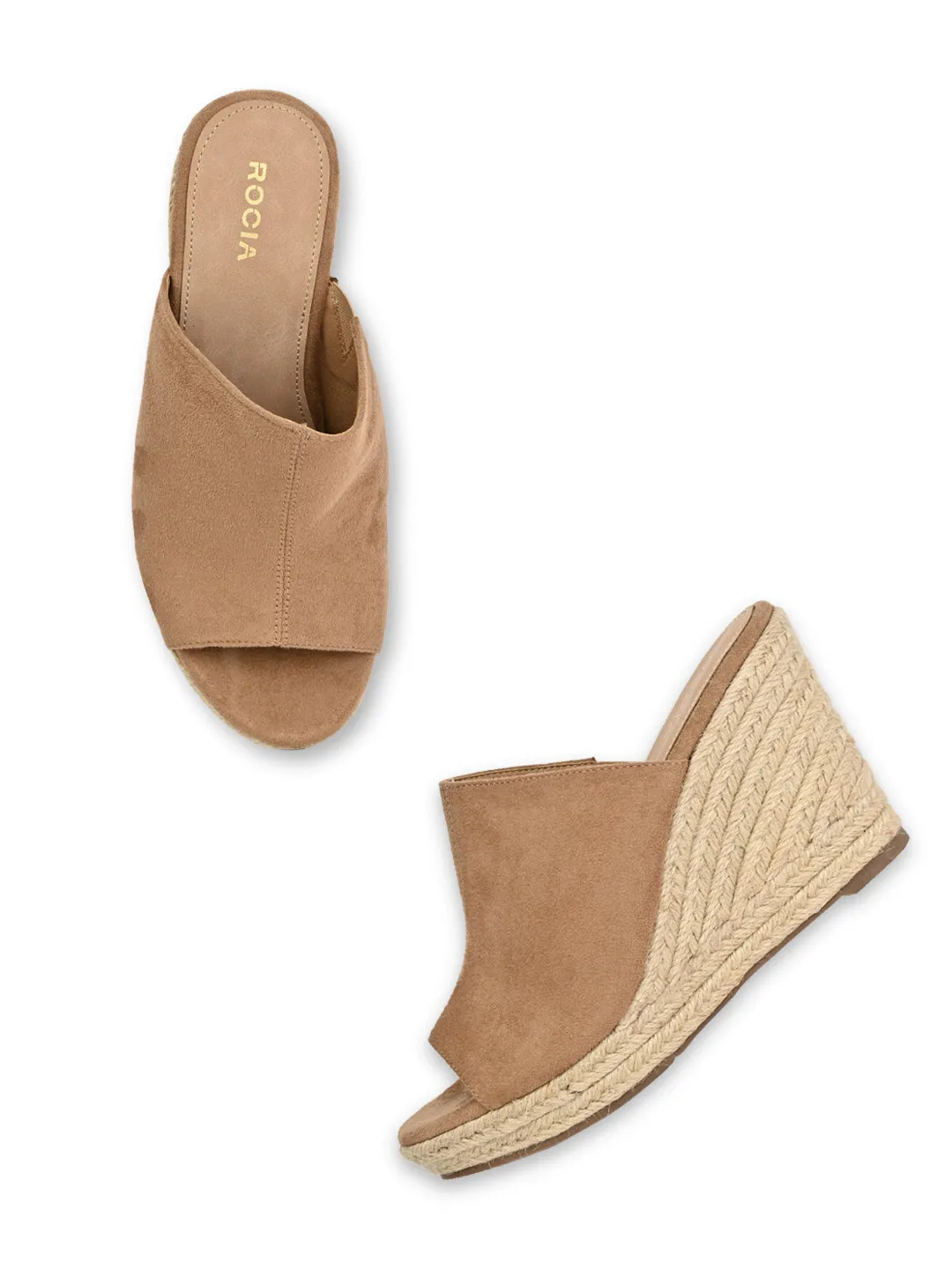 Rocia By Regal Camel Women High Heel Suede Espadrilles