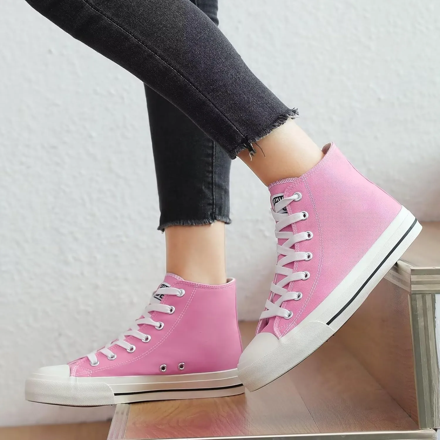 Rorbte Womens High Top Sneakers for Women Classic Lace Up Cotton Canvas Shoes Womens Casual Canvas Walking Shoes