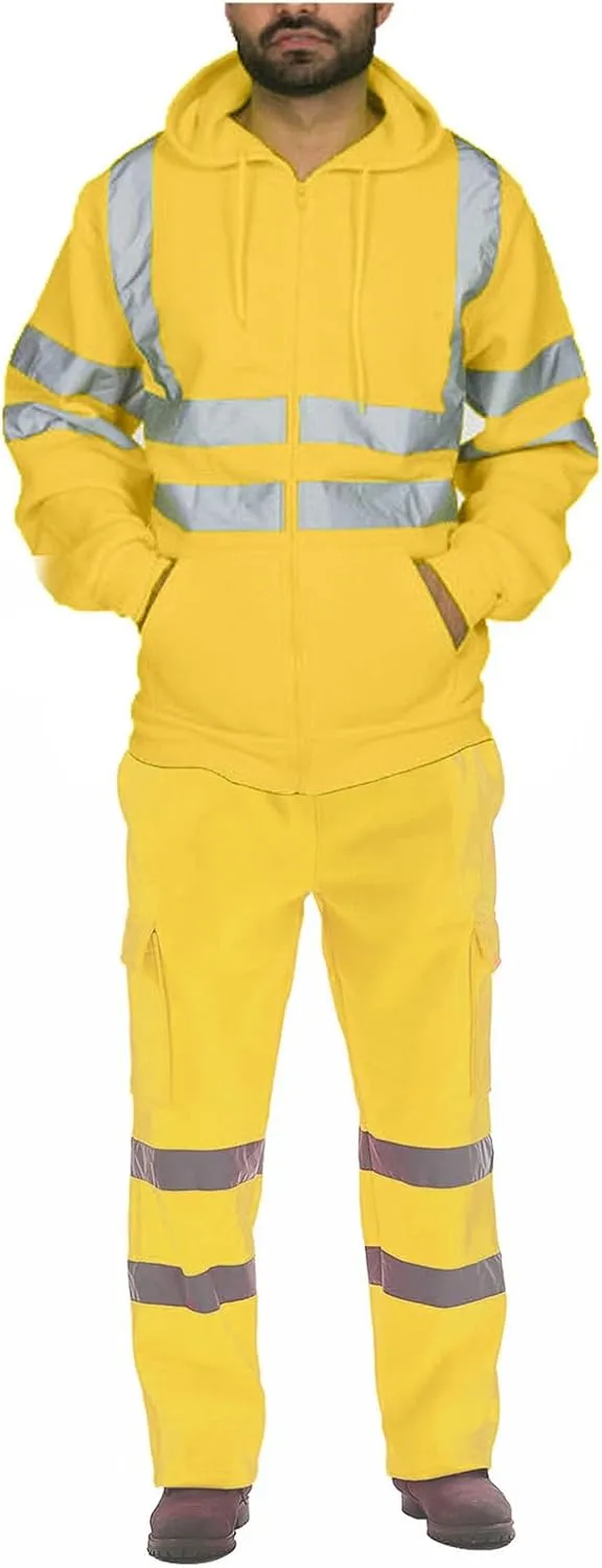 Safety Hi Vis Rain Set Class 3 High Visibility Rain Gear for Men Rain Suits Waterproof Reflective Hooded Jacket Pants