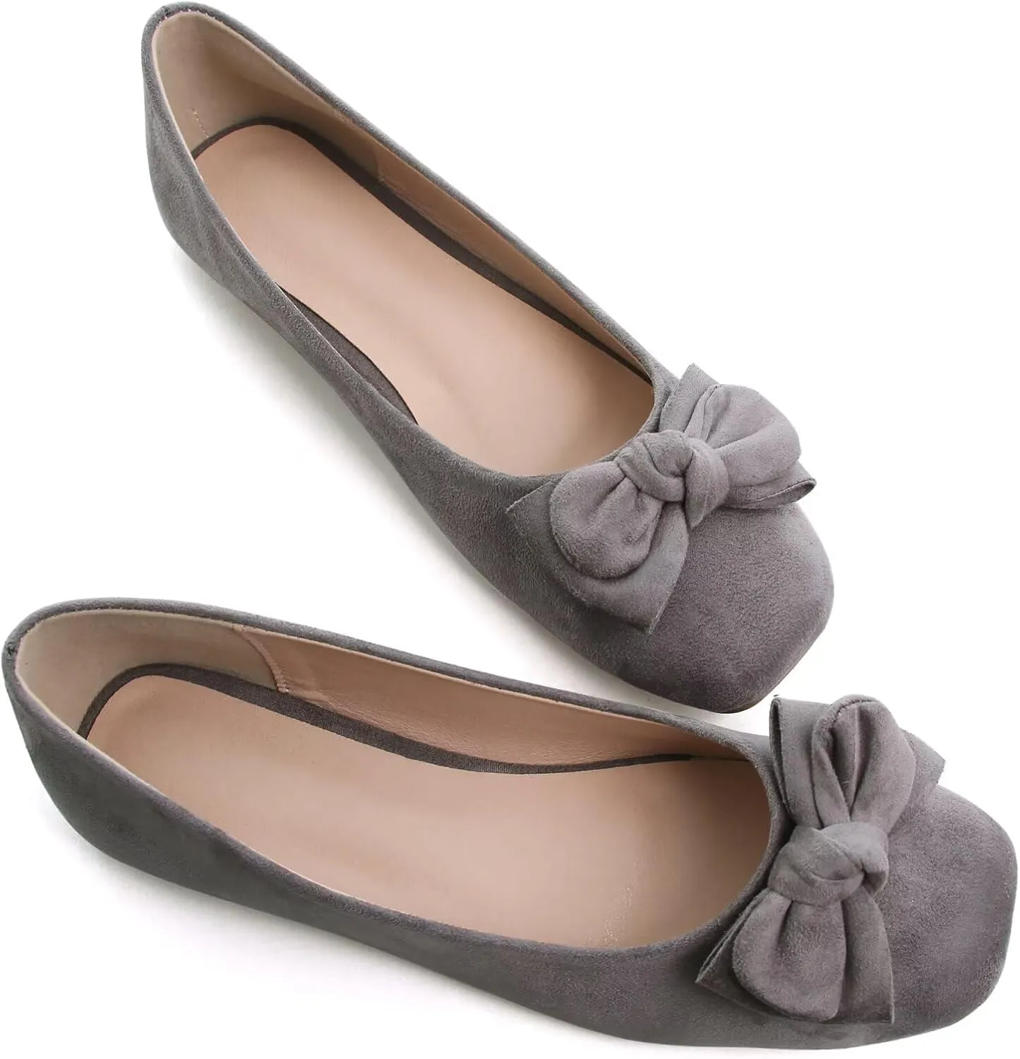 SAILING LU Cute Bow Black Ballet Flats Suede Dress Shoes for Women Comfortable Dressy Square Toe Walking Flats Shoes Slip Ons Business Casual