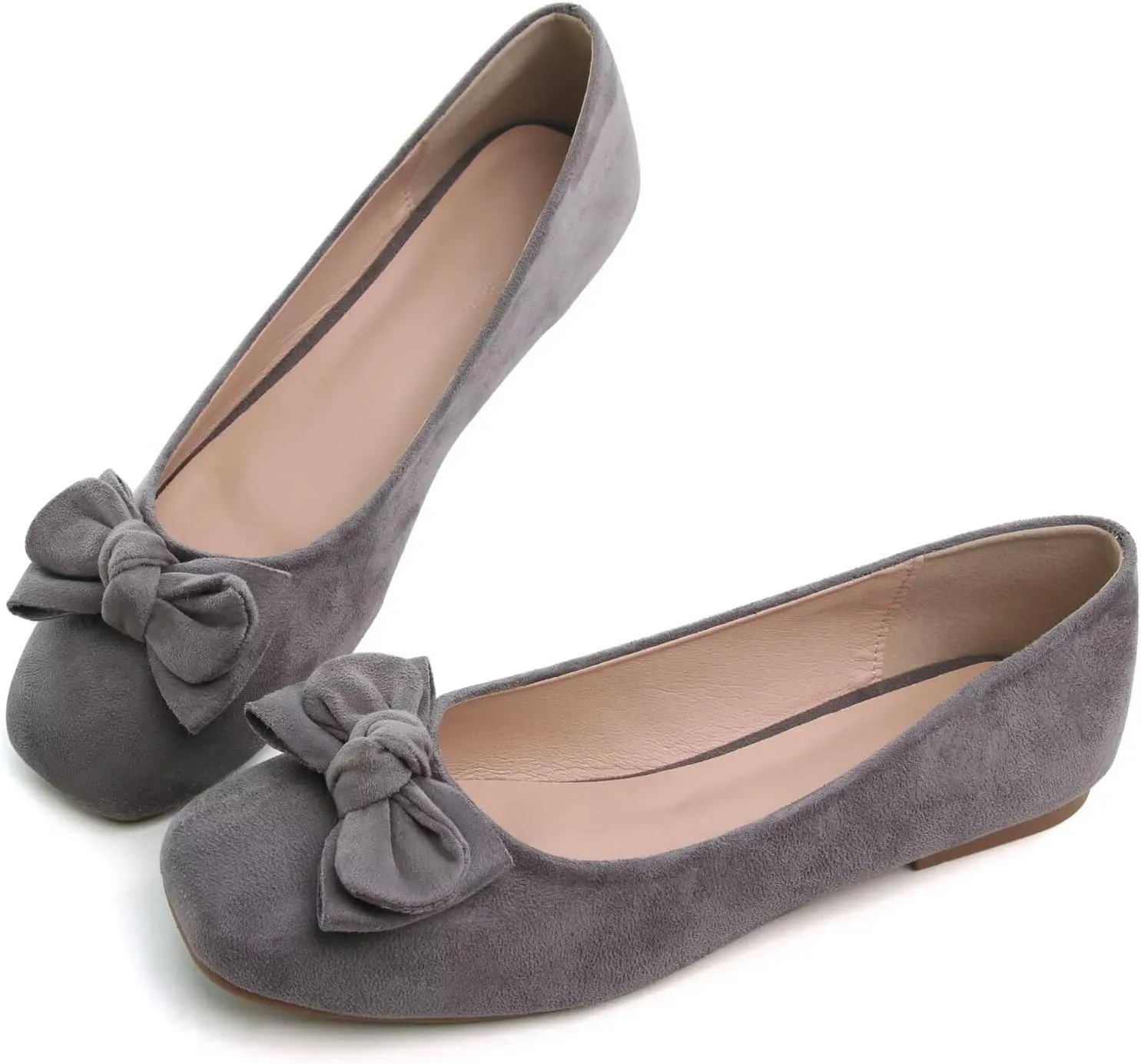 SAILING LU Cute Bow Black Ballet Flats Suede Dress Shoes for Women Comfortable Dressy Square Toe Walking Flats Shoes Slip Ons Business Casual