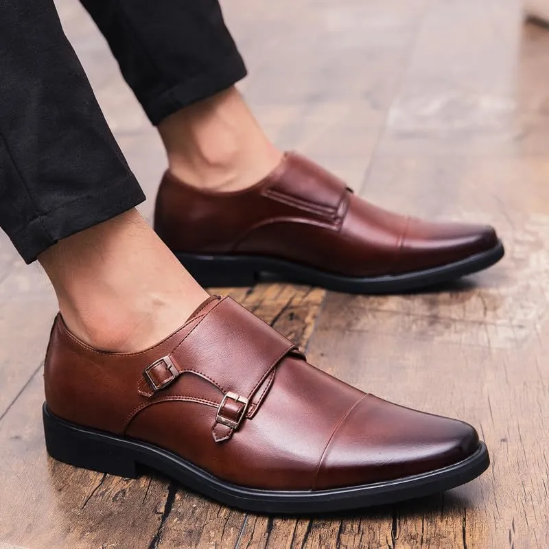 Santimon Men's Dress Loafer Shoes Monk Strap Slip On Loafers Cap Toe Formal Shoes