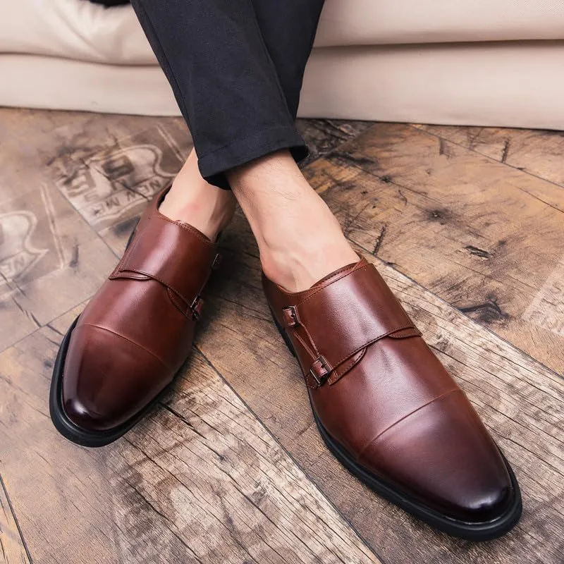 Santimon Men's Dress Loafer Shoes Monk Strap Slip On Loafers Cap Toe Formal Shoes