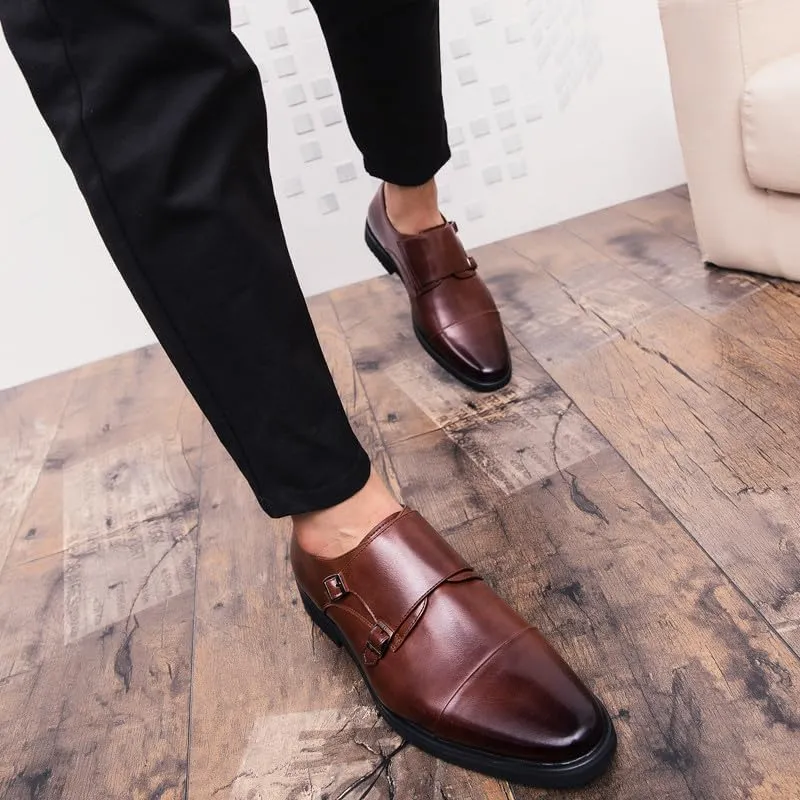 Santimon Men's Dress Loafer Shoes Monk Strap Slip On Loafers Cap Toe Formal Shoes