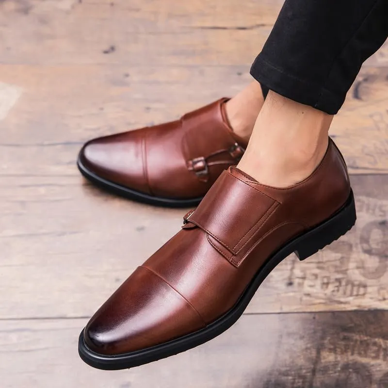 Santimon Men's Dress Loafer Shoes Monk Strap Slip On Loafers Cap Toe Formal Shoes