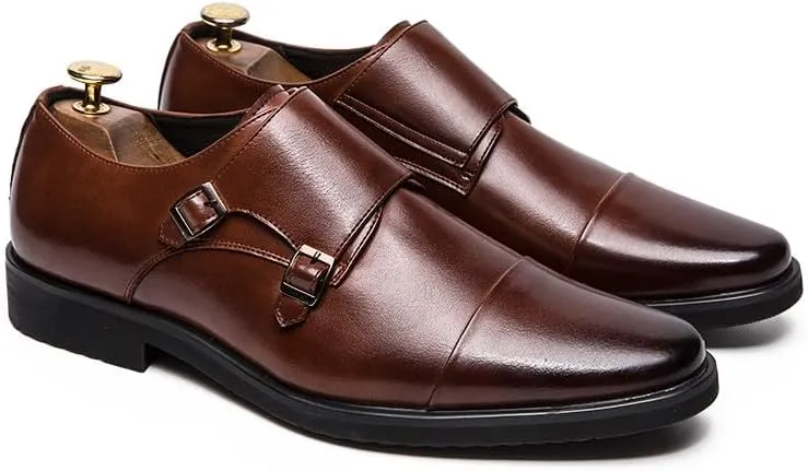 Santimon Men's Dress Loafer Shoes Monk Strap Slip On Loafers Cap Toe Formal Shoes