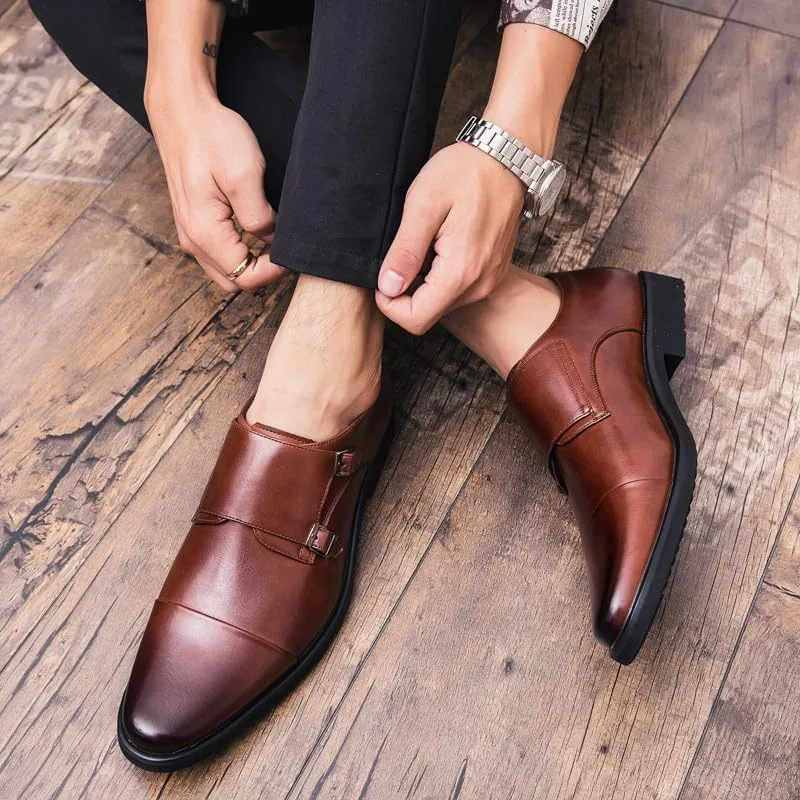 Santimon Men's Dress Loafer Shoes Monk Strap Slip On Loafers Cap Toe Formal Shoes