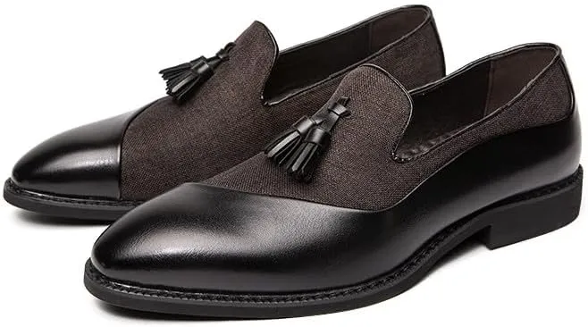 Santimon Men's Dress Shoes Patchwork Panelled Tassel Loafers Luxury Wedding Office Business Shoes for Men