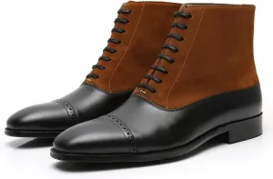 Santimon Mens Oxfords Boots Formal Dress Suede Leather Ankle Boots Prom Wedding Tuxedo Buisenss Two Tone Lace Up Boots Fashion Black Dress Casual Chelsea Boots for Men