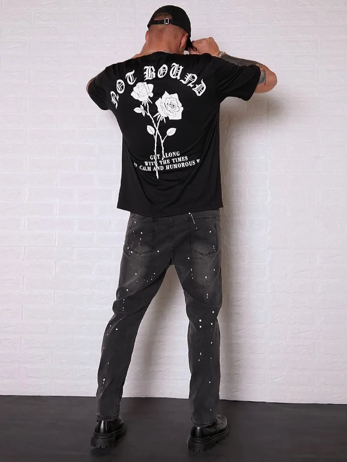 SHENHE Men's Graphic Floral Letter Print Short Sleeve Round Neck T Shirt Tee Tops