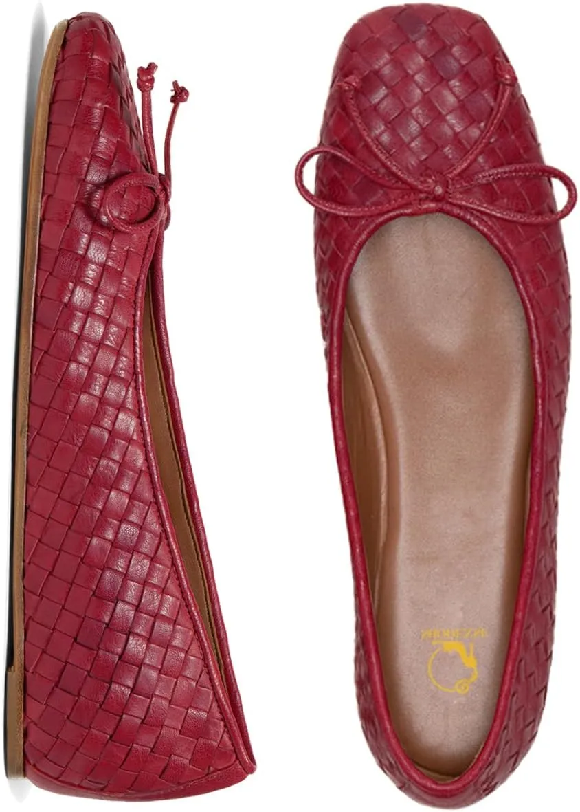 SHODENSE Women Flats Shoes Bow Square Closed Toe Ballet Flats Slip On Metallic Flat Shoe Matte Patent Leather Snakeskin Low Hidden Wedge Heel Office Work Shoes Driving Flats Church Club Fall 4-11 M US