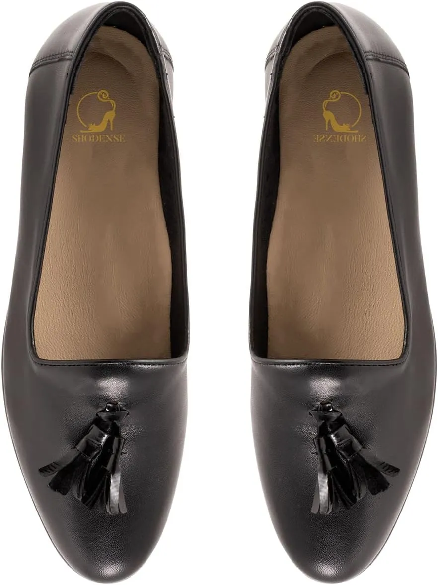 SHODENSE Women Tassel Loafer Flats Pointed Closed Toe Slip On Penny Loafers Burnished Two-Toned Matte Leather Flat Loafers Fringe Flat Heel Oxford Loafers Ladies Office Work Casual Vintage 4-11 M US