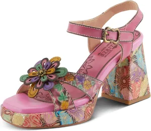 Spring Step L'Artiste Women's REFLECTIVE Platform Heeled Sandals - Chunky Heel, Hand-Painted Flower Detail, Padded Insole