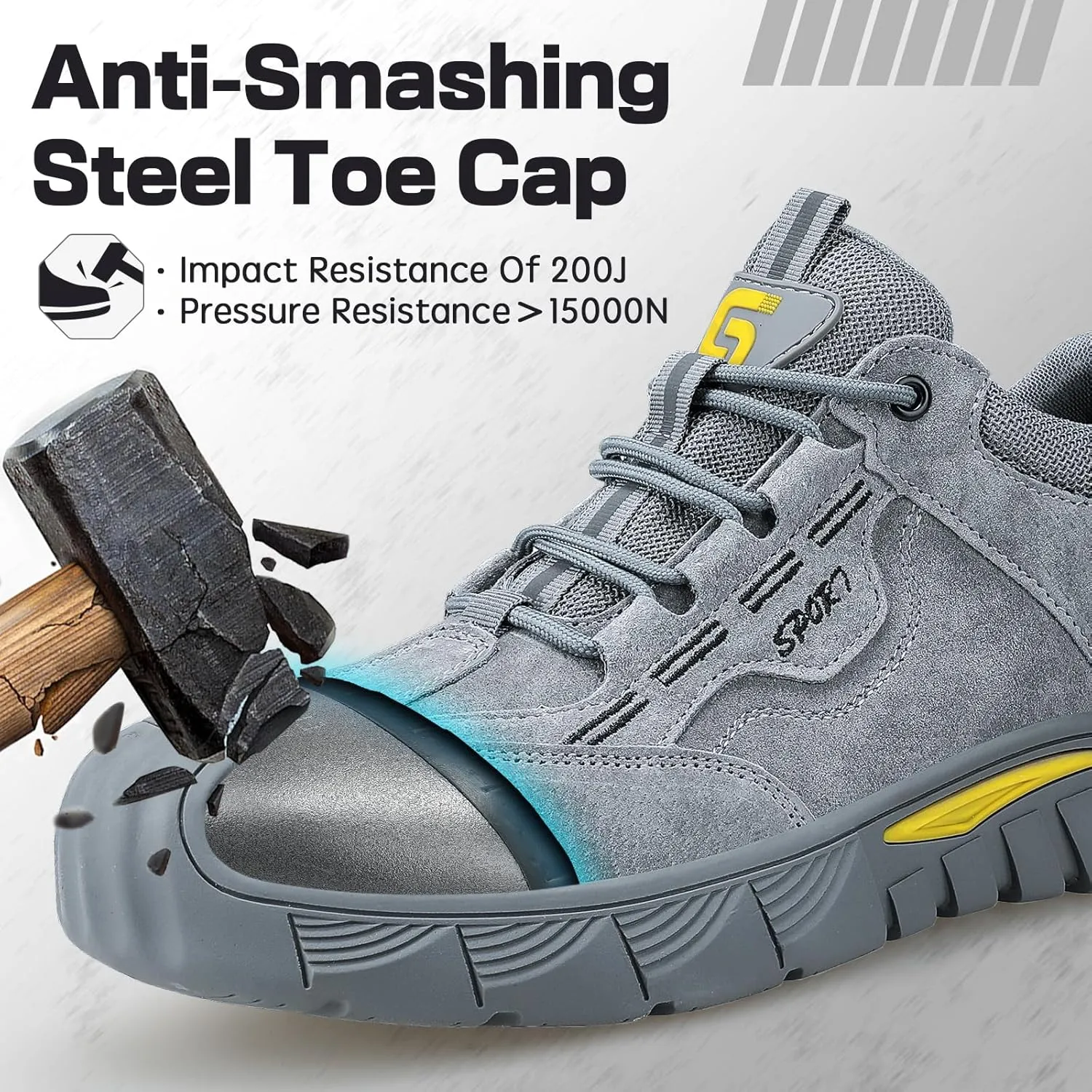 Steel Toe Shoes for Men Women Lightweight Work Shoes Mens Indestructible Safety Sneakers Puncture Proof Construction Shoe Composite Toe Sneakers