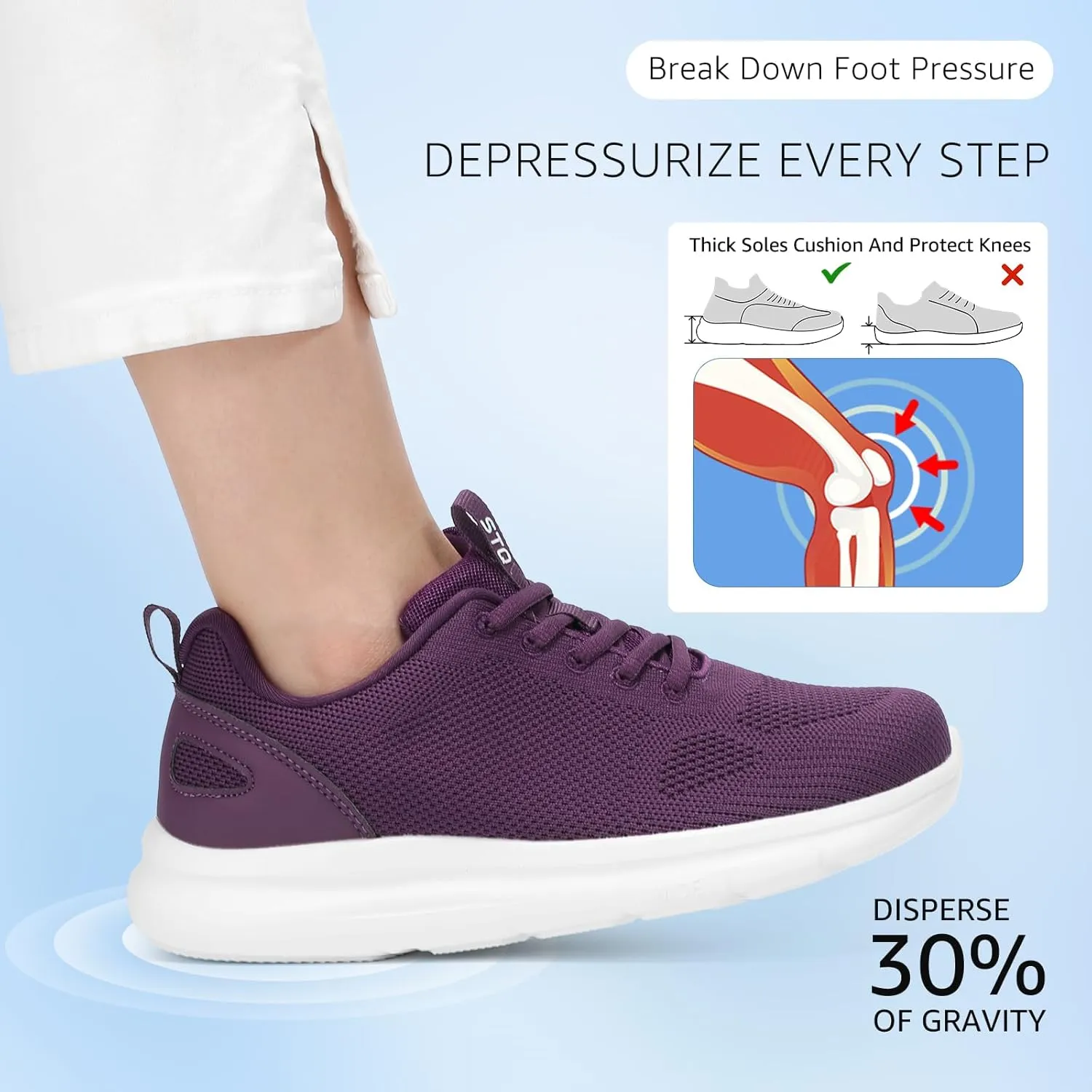 STQ Wide Toe Box Walking Shoes Women Orthopedic Swollen Feet Diabetic Tennis Running Sneakers for Plantar Fasciitis Arch Support Bunions