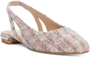 Stuart Weitzman Womens Pink Plaid Slingback Embellished Pearl Round Toe Block Heel Slip On Flats Shoes 9.5 B