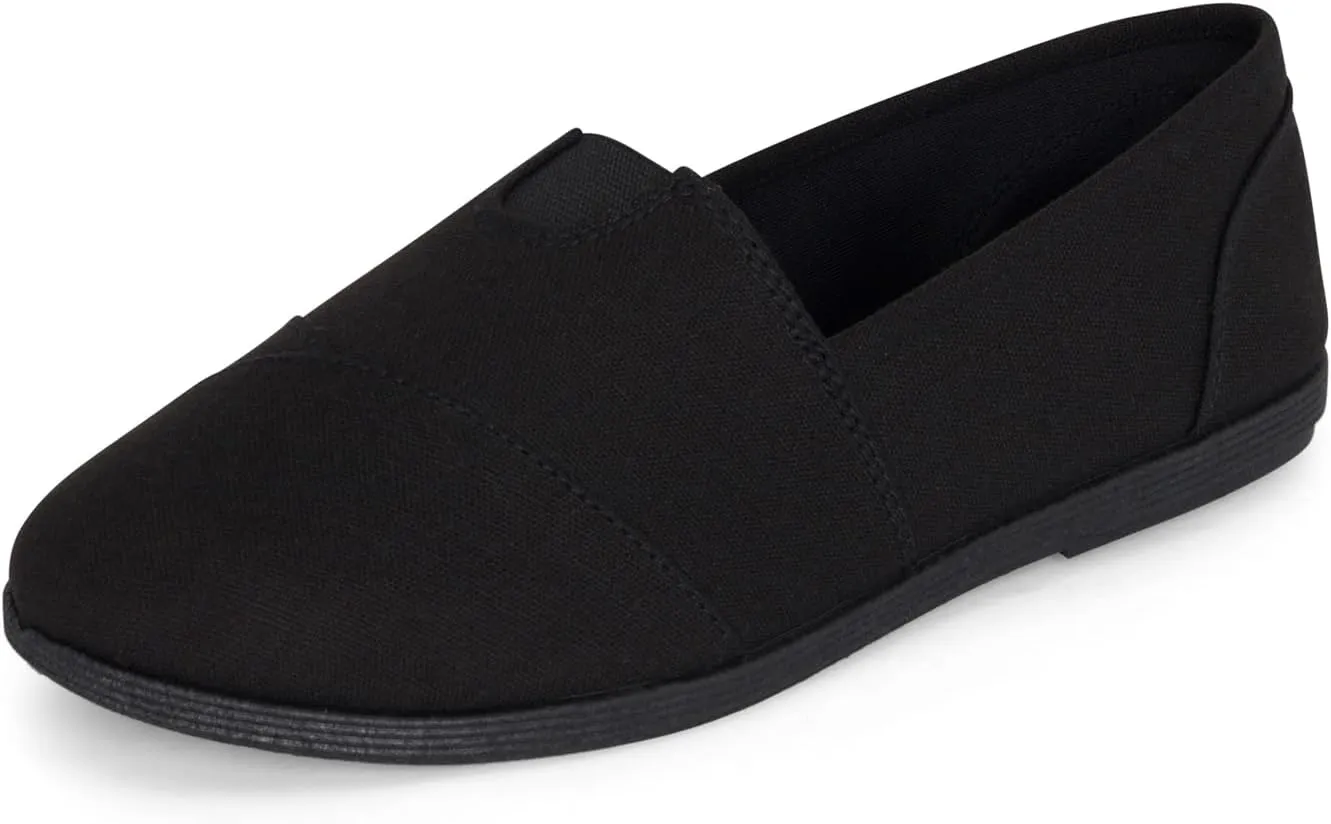 STYLISH S Comet ~ Women's Linen Seam Front Slip-On Flats Memory Foam Gel Insole (All Black Linen, 11)