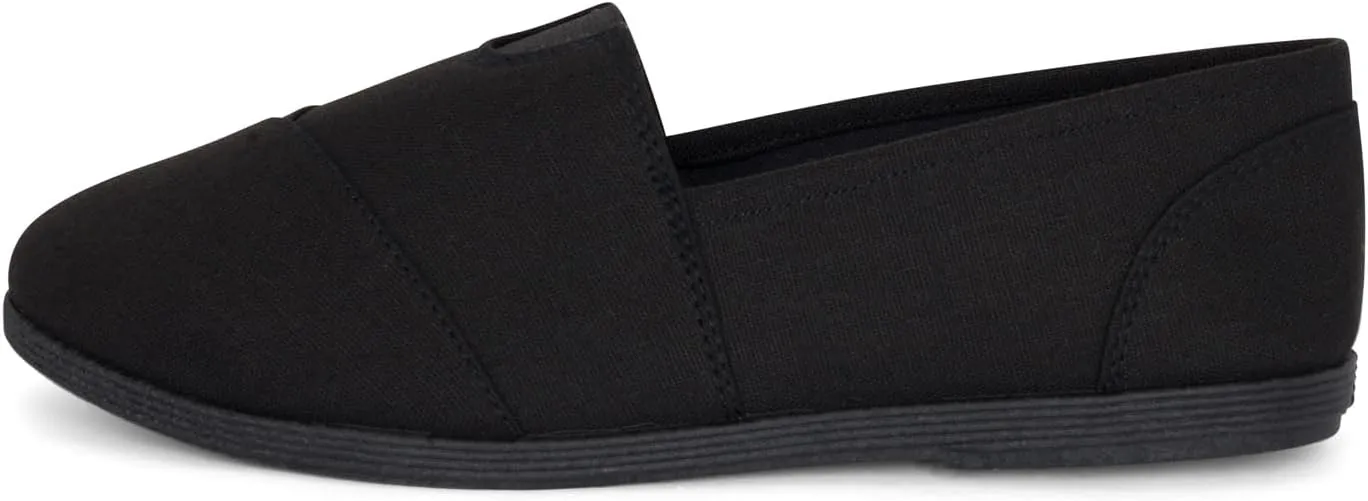 STYLISH S Comet ~ Women's Linen Seam Front Slip-On Flats Memory Foam Gel Insole (All Black Linen, 11)