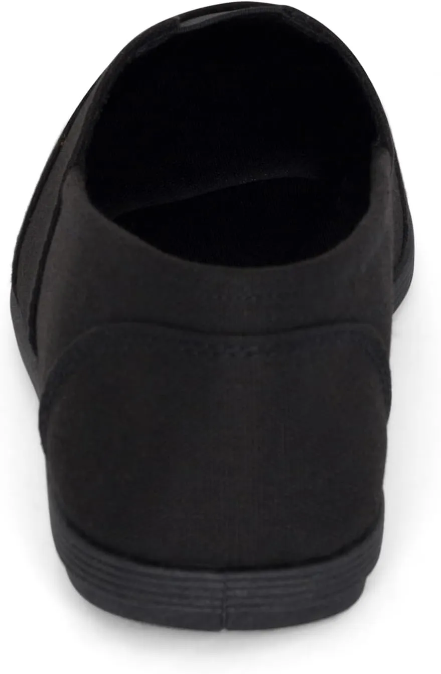 STYLISH S Comet ~ Women's Linen Seam Front Slip-On Flats Memory Foam Gel Insole (All Black Linen, 11)
