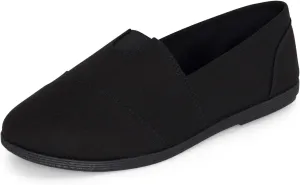 STYLISH S Comet ~ Women's Linen Seam Front Slip-On Flats Memory Foam Gel Insole (All Black Linen, 11)