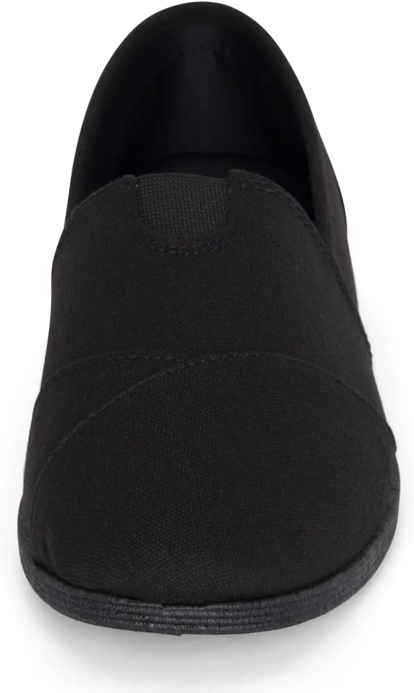 STYLISH S Comet ~ Women's Linen Seam Front Slip-On Flats Memory Foam Gel Insole (All Black Linen, 11)