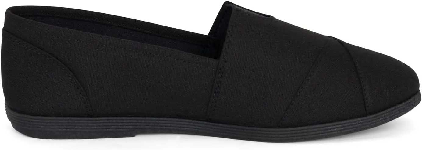STYLISH S Comet ~ Women's Linen Seam Front Slip-On Flats Memory Foam Gel Insole (All Black Linen, 11)