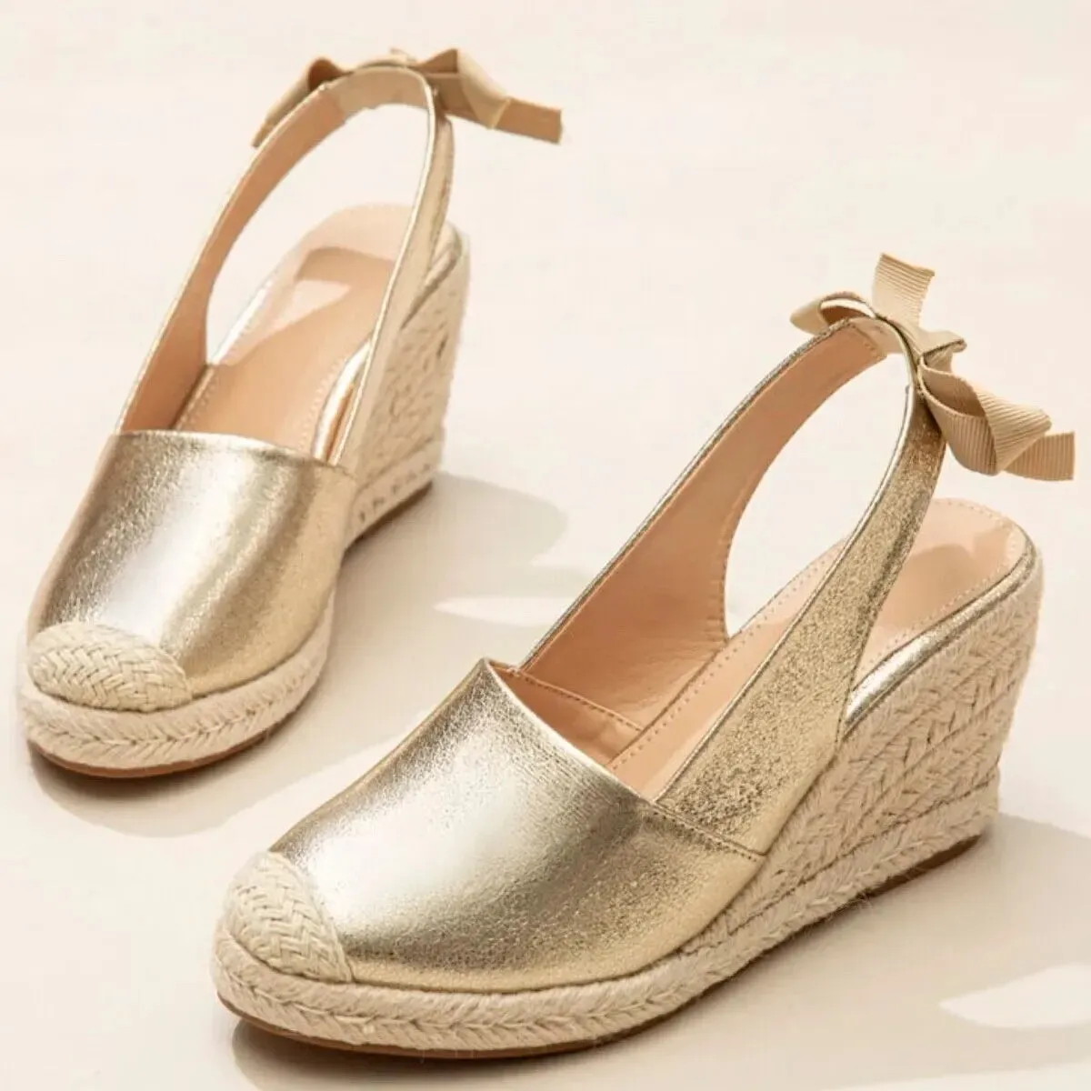 Stylish Wedge Espadrilles | Gold | Leather | Perfect for Summer and Casual Wear