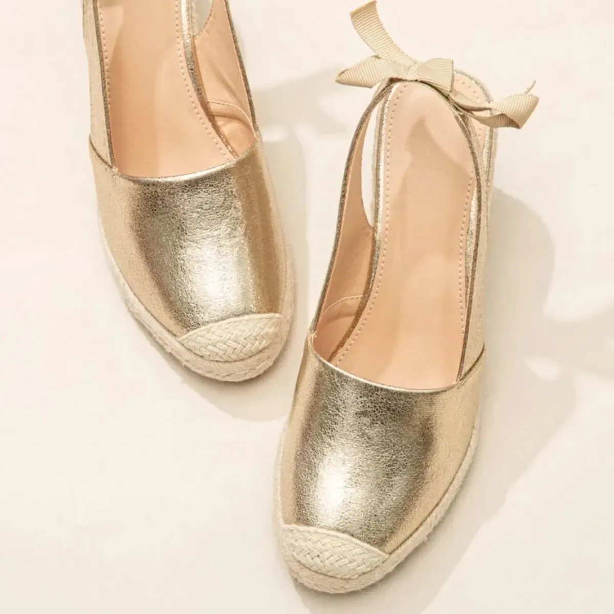 Stylish Wedge Espadrilles | Gold | Leather | Perfect for Summer and Casual Wear
