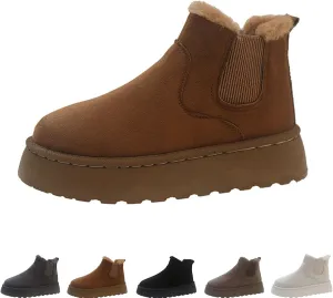 Suede Platform Snow Boots for Women, AirCloudies Warm Fur Lined Winter Slip-On Thick-Soled Ankle Booties