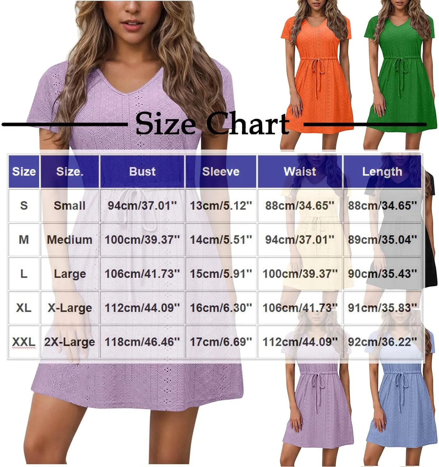 Sundresses for Women 2025 Beach Vacation Cover Ups Eyelet Tshirt Dress Casual V-Neck Drawstring Slit Flowy Mini Dress