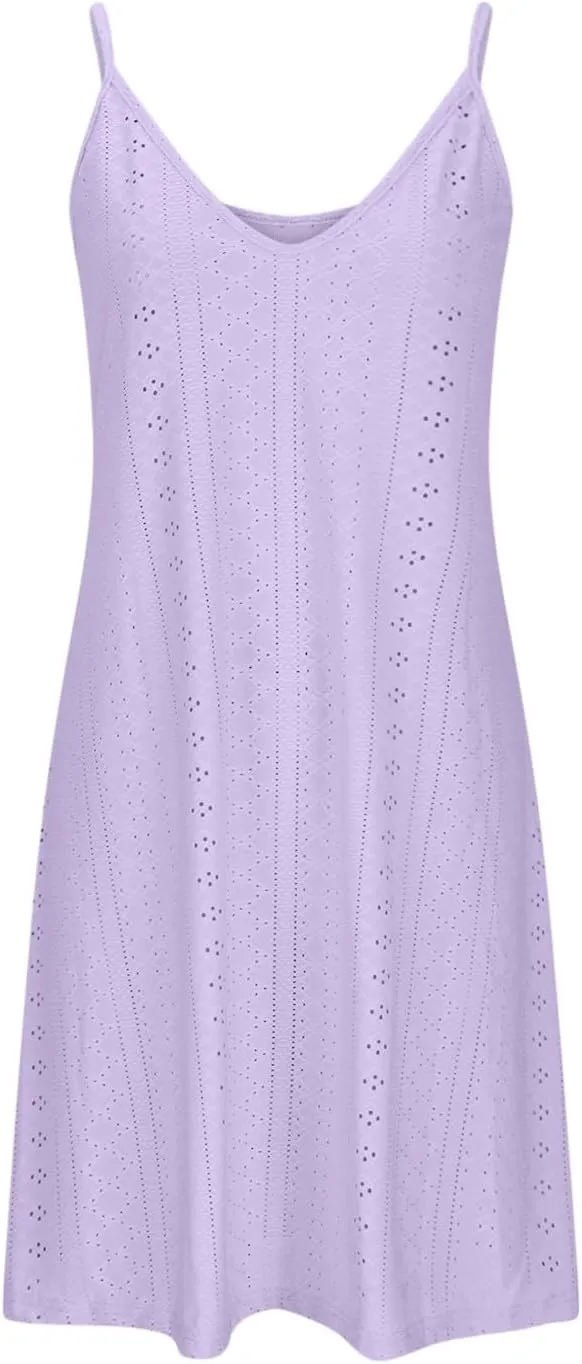 Sundresses for Women 2025 Beach Vacation Lace Eyelet V Neck Mini Dress Sexy Spaghetti Strap Summer Flowy Beach Outfit