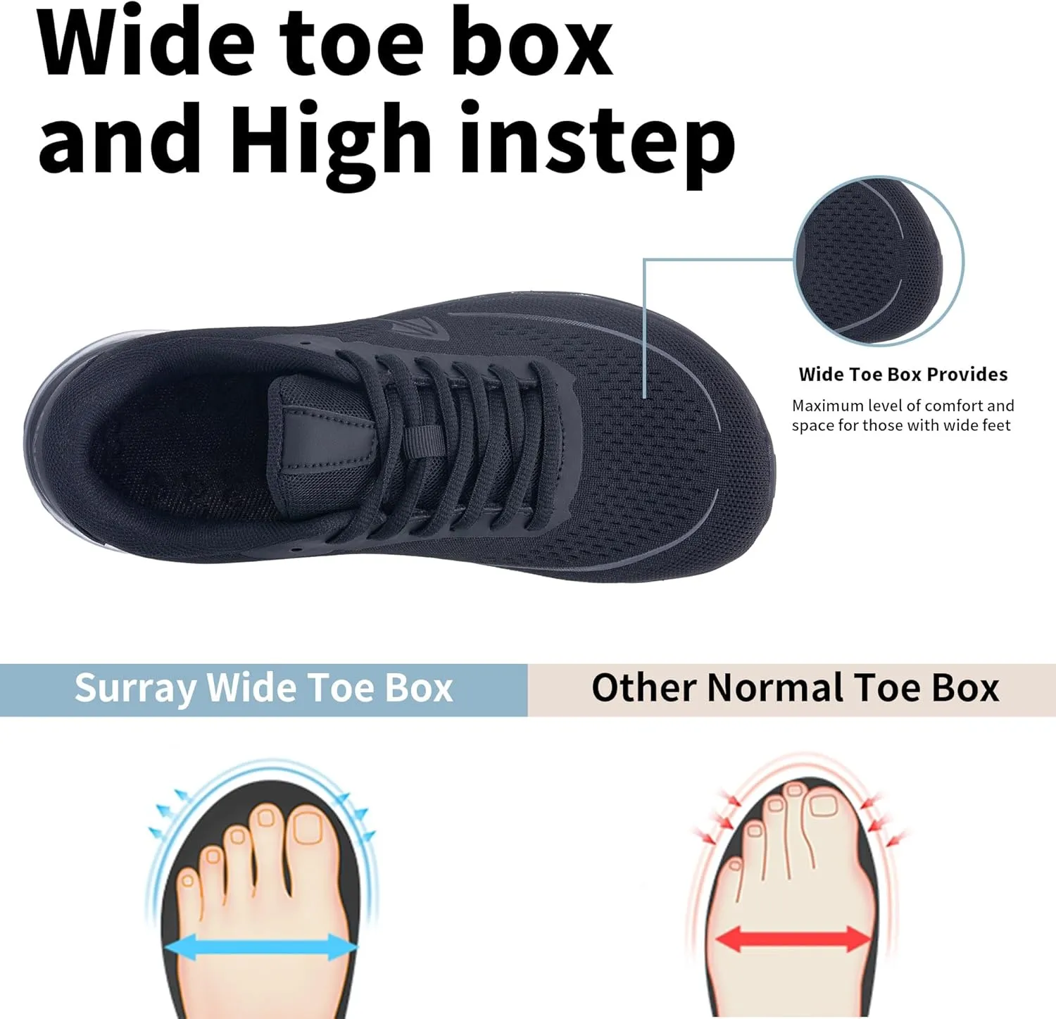SURRAY Women Wide Toe Box Walking Shoes with Arch Support Air Tennis Running Sneakers Extra Wide Width Woman Shoe for Plantar Fasciitis Flat Foot Heel Pain Relief US Size 6-11