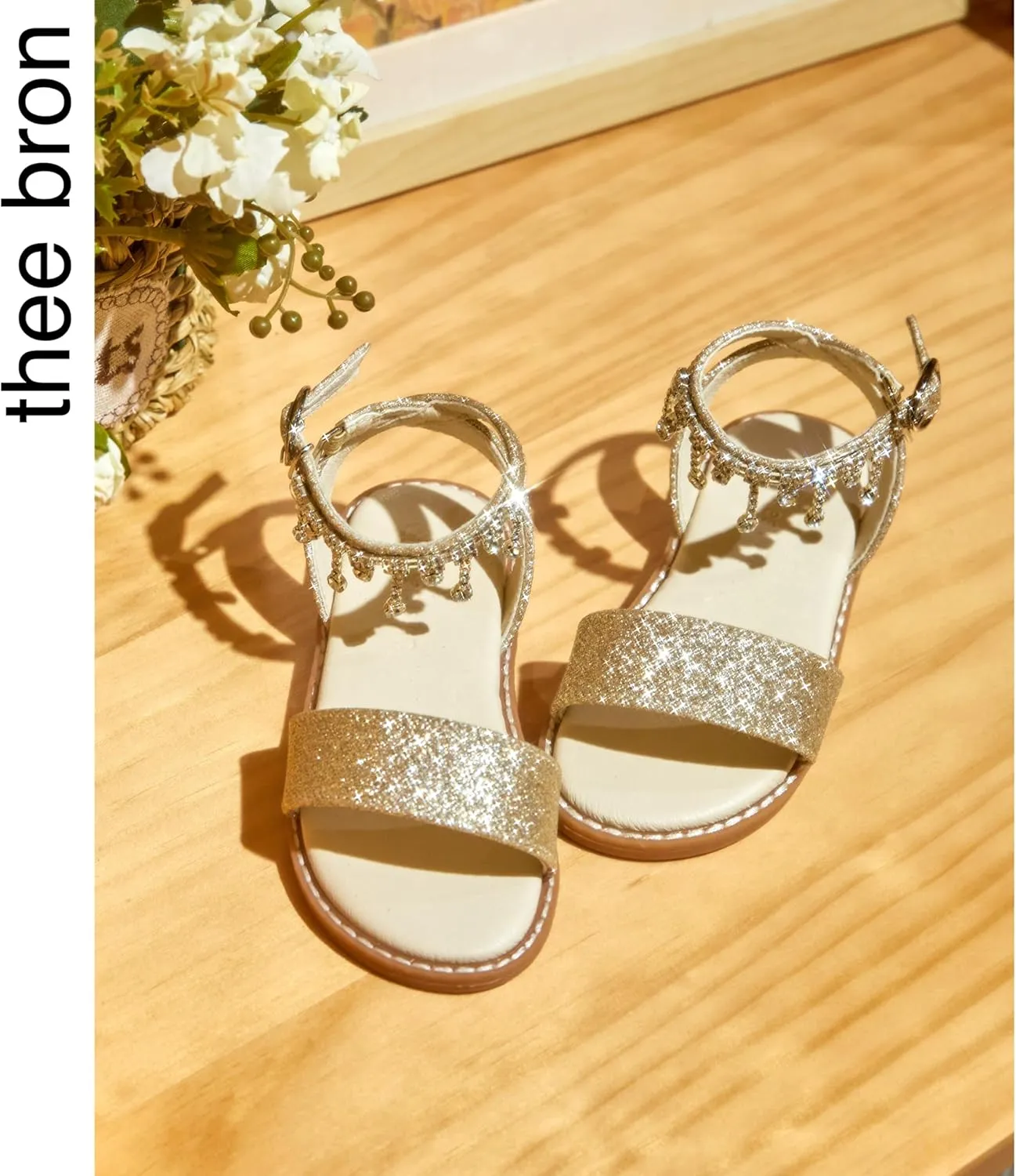 THEE BRON Toddler Girls Dress Sandals Kids Butterfly Floral Summer Sandalias Shoes