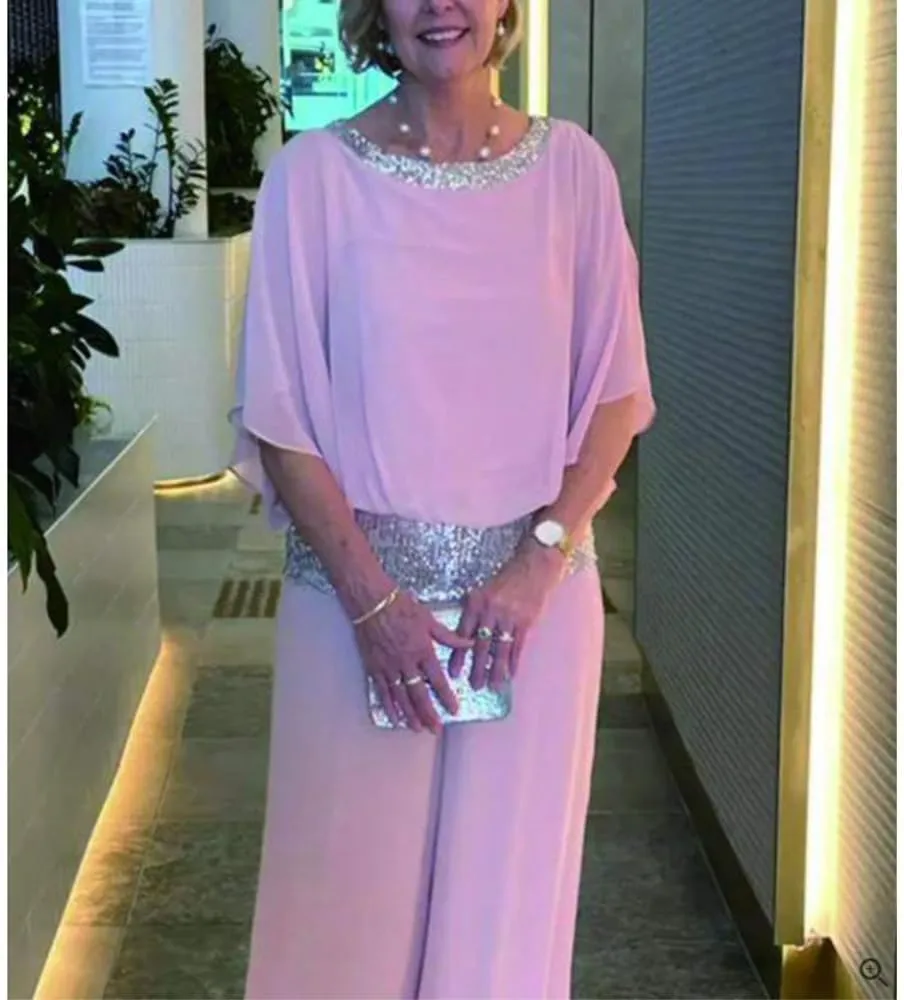TIAFORD Women's 2 Piece Set Sequin Chiffon Pantsuit Elegant Loose Wedding Guest Wide Leg Pant Suits Formal Cocktail Outfits