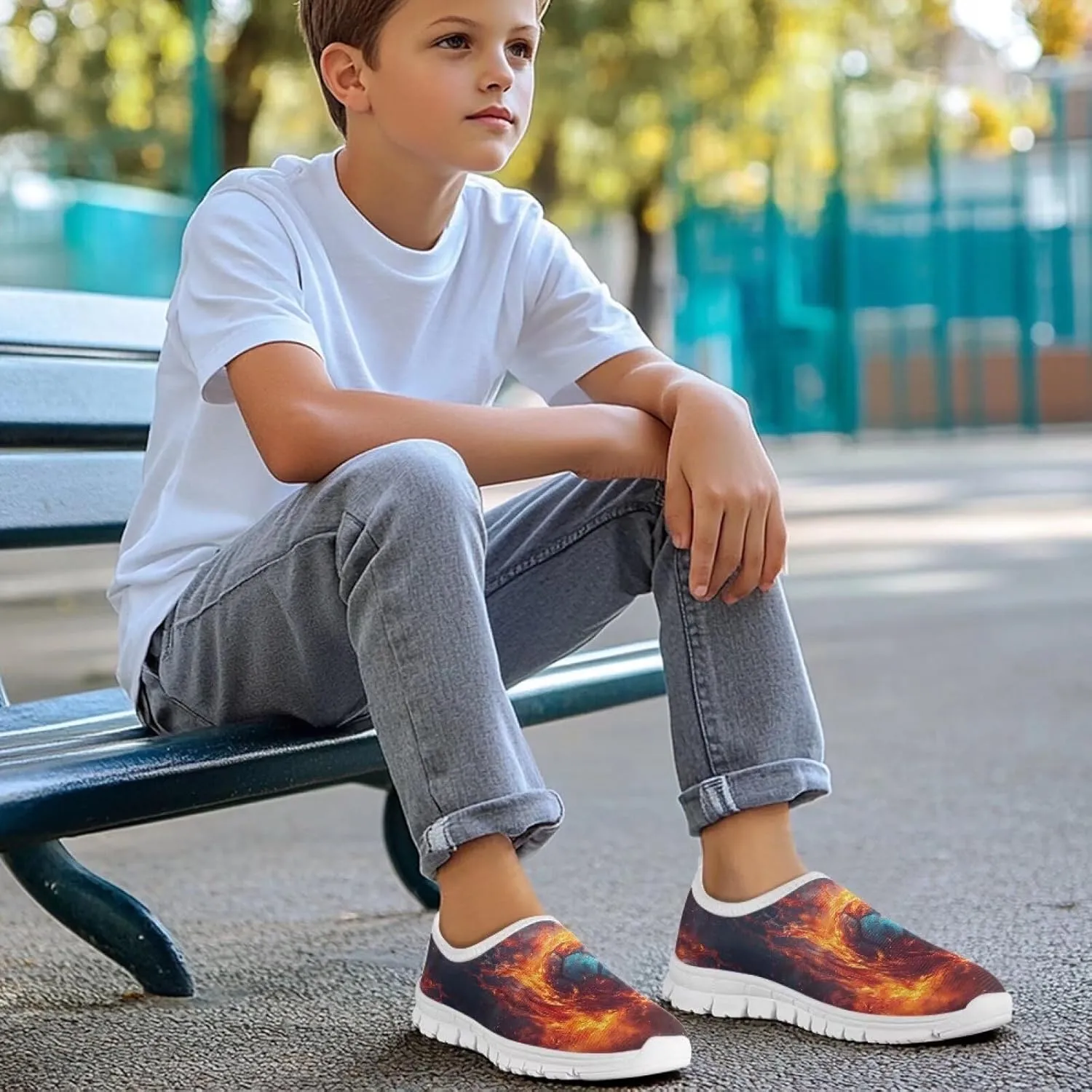 TODIYADDU Soccer Basketball Sports Lover Shoes for Boys Athletic Slip On Sneakers, White