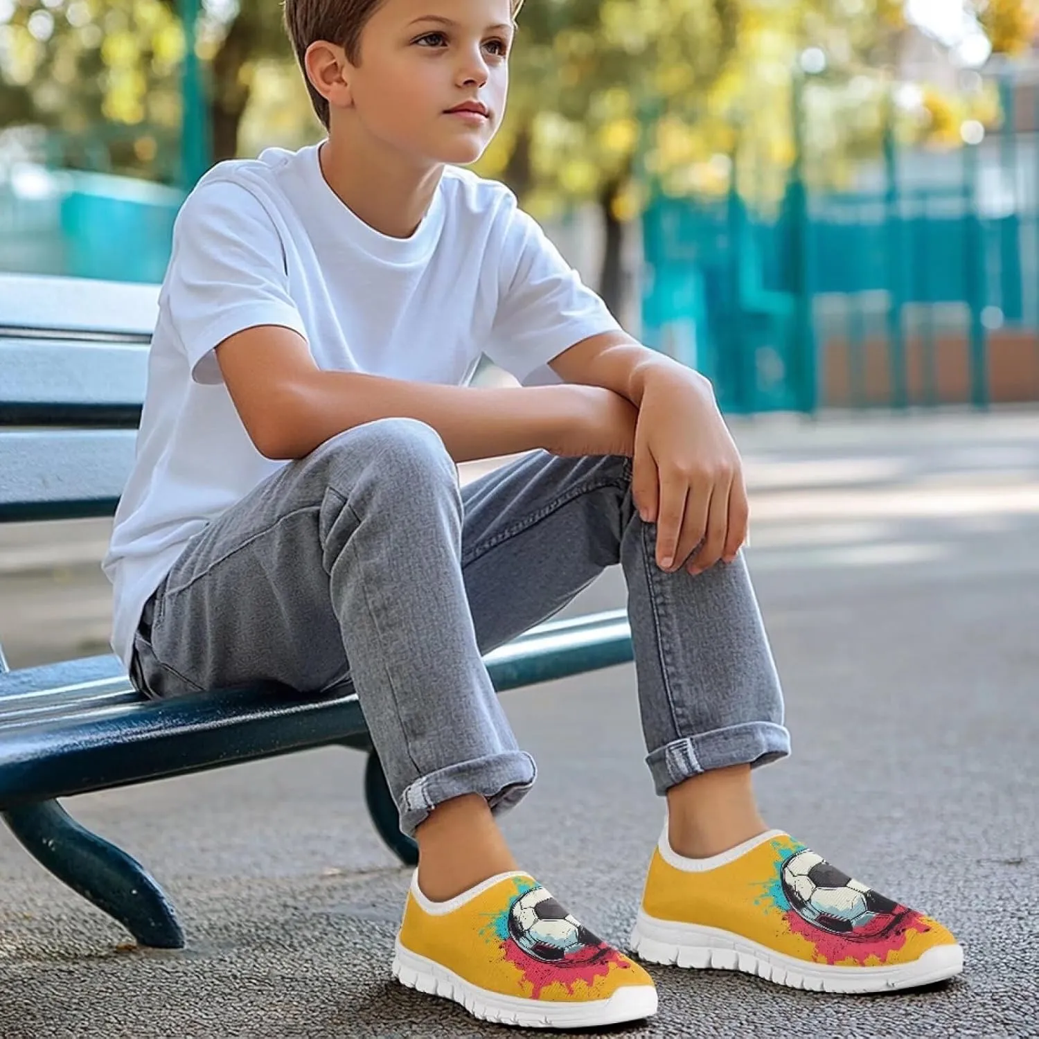 TODIYADDU Soccer Basketball Sports Lover Shoes for Boys Athletic Slip On Sneakers, White