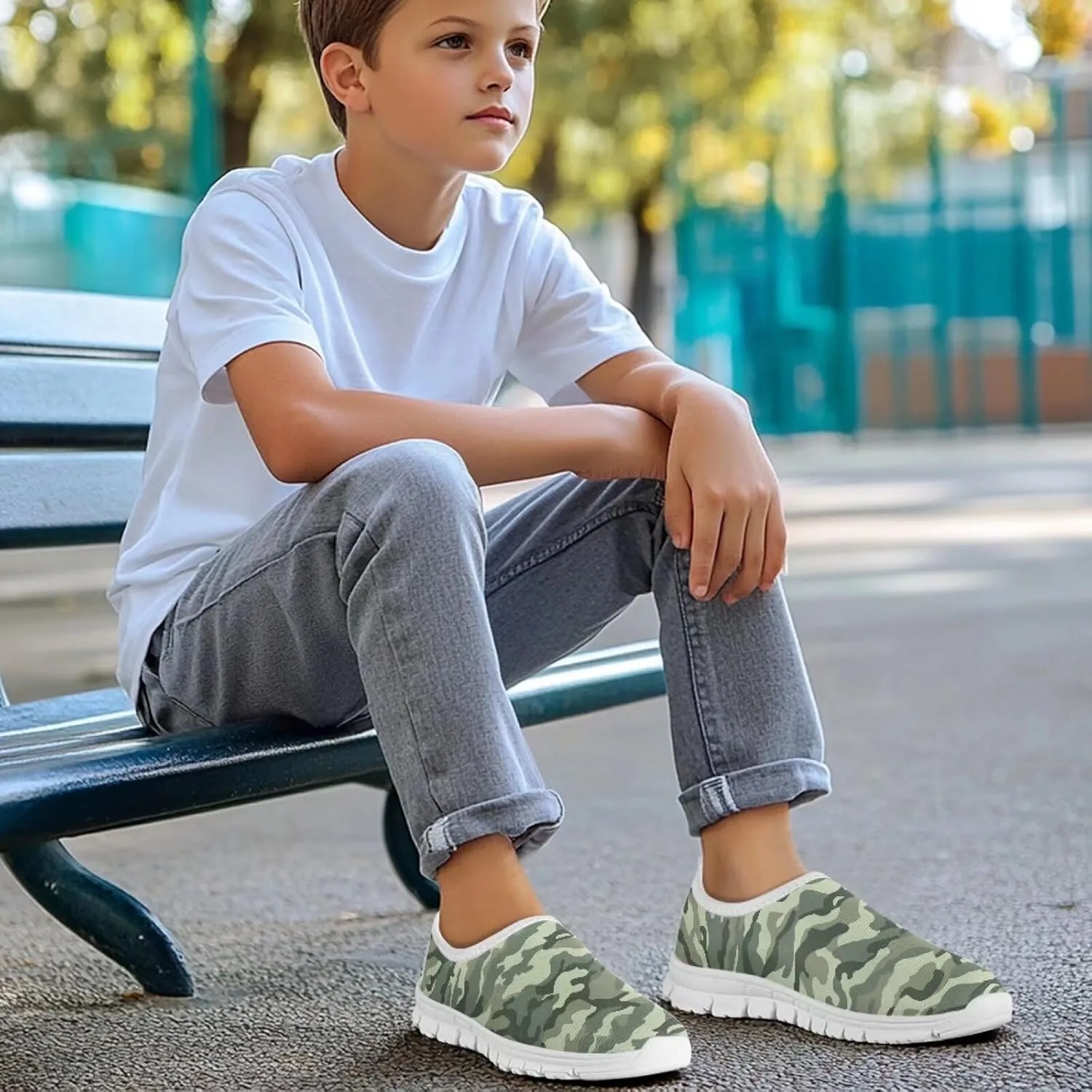 TODIYADDU Soccer Basketball Sports Lover Shoes for Boys Athletic Slip On Sneakers, White