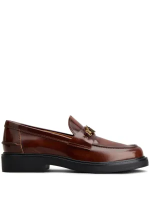 Tod's Logo Plaque Leather Loafers Brown