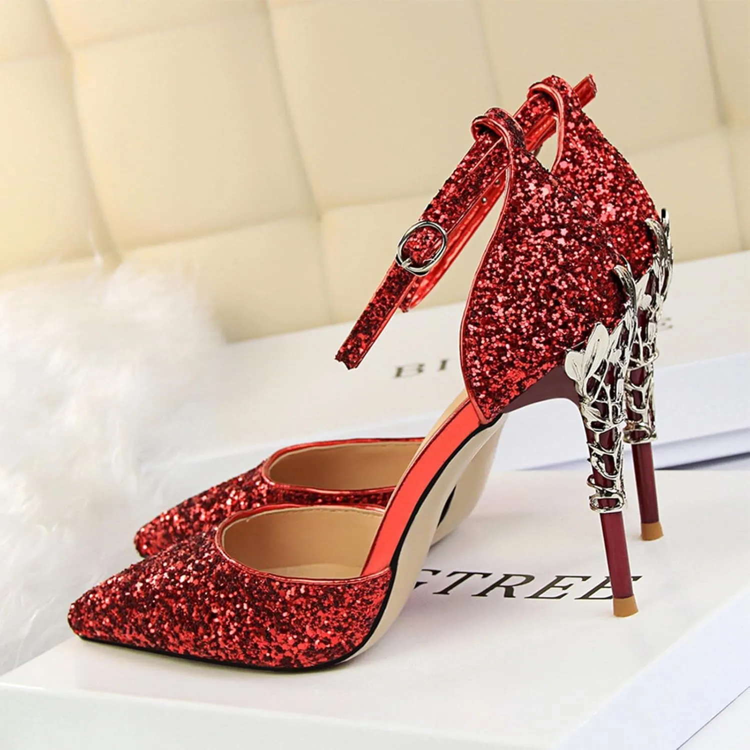 Unimaglif Womens Sparkly Heeled Sandals With Ankle Strap 3 Inch Heels