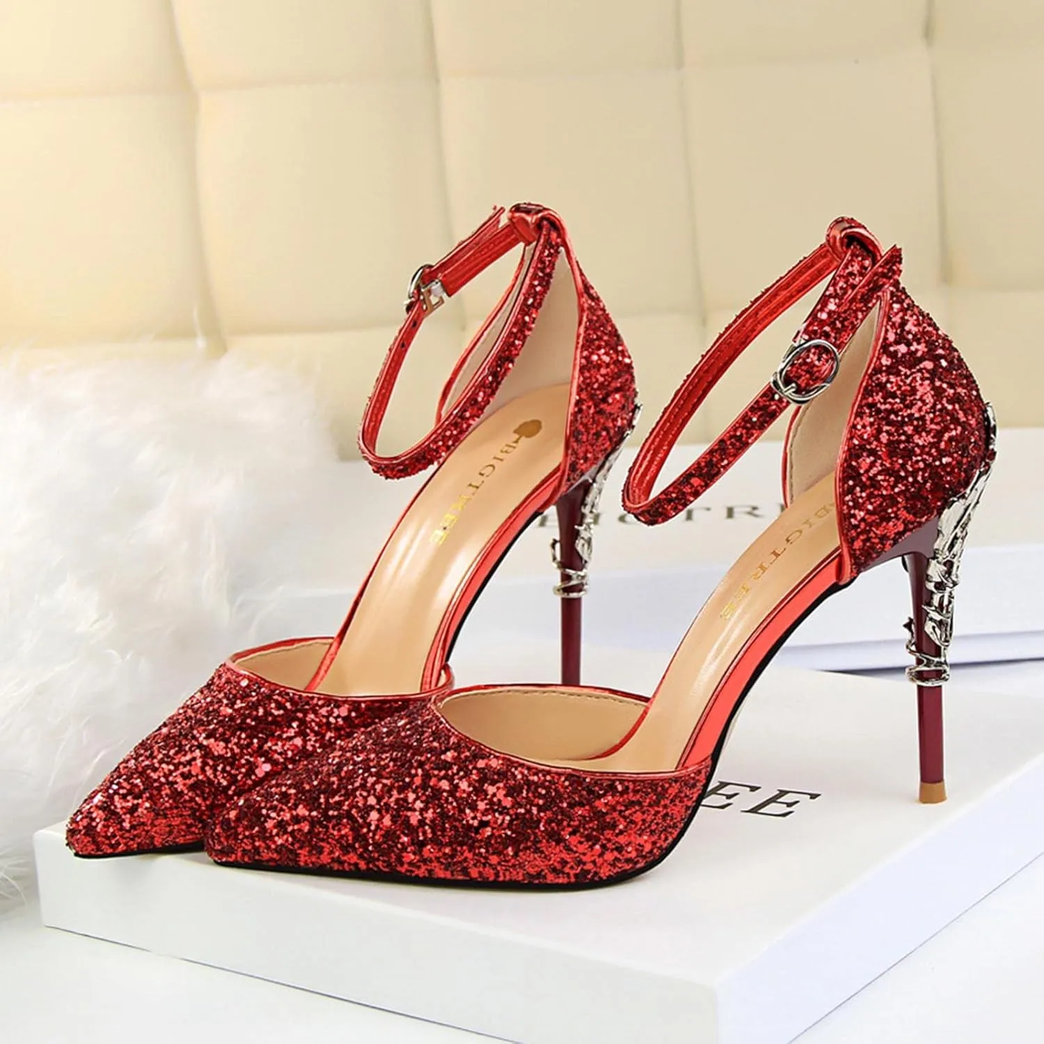 Unimaglif Womens Sparkly Heeled Sandals With Ankle Strap 3 Inch Heels