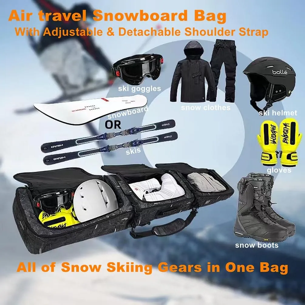 UNISTRENGH Padded Snowboard Bag with Wheels - Air Travel Bag for Board, Boots, Helmet, Clothes and Snow Skiing Gear Equipment
