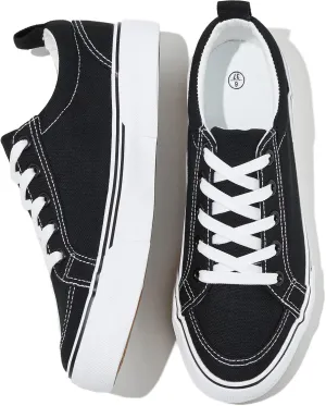 Uoidru Canvas Shoes for Women White Tennis Sneakers Womens Black Shoes Casual Comfortable Low Top Skateboard Fashion Sneakers