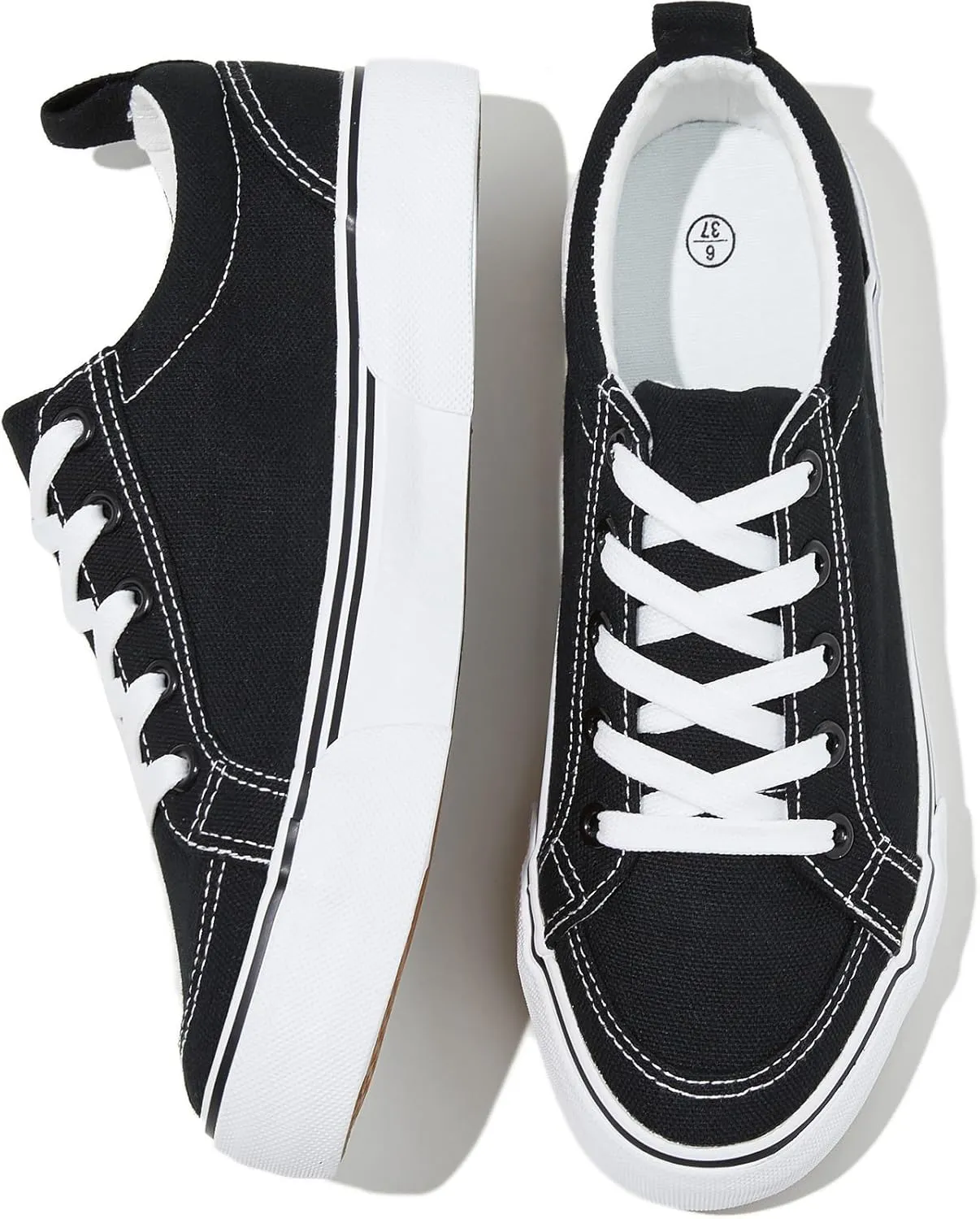 Uoidru Canvas Shoes for Women White Tennis Sneakers Womens Black Shoes Casual Comfortable Low Top Skateboard Fashion Sneakers