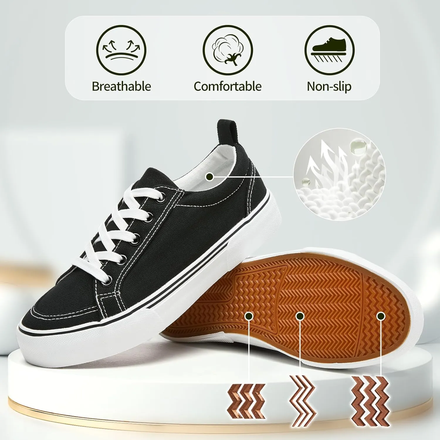 Uoidru Canvas Shoes for Women White Tennis Sneakers Womens Black Shoes Casual Comfortable Low Top Skateboard Fashion Sneakers