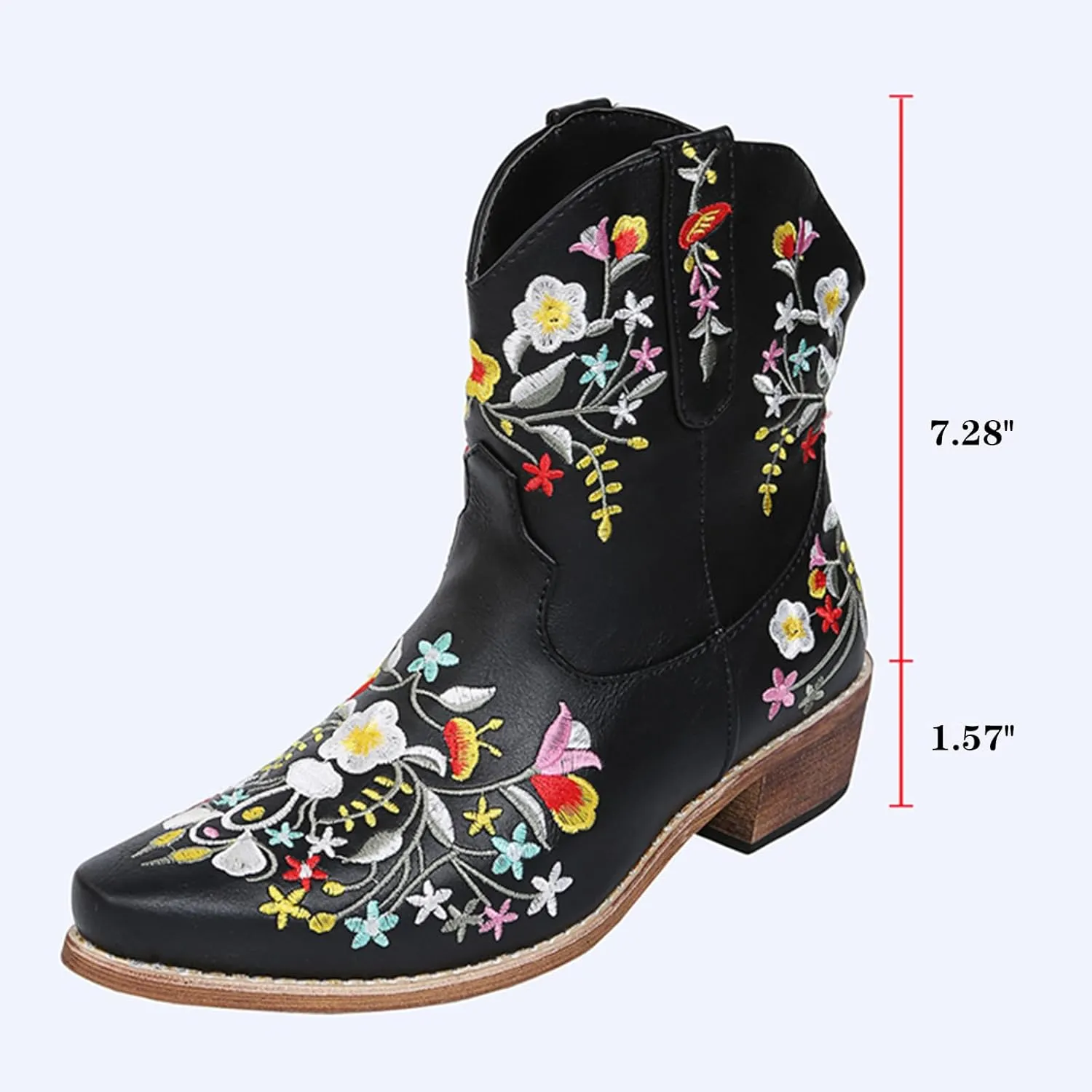 UOQAPRE Western Cowgirl Cowboy Ankle Boots for Women or Ladies,Chunky Heel Mid Calf Ankle Boots Pointed Toe Short Booties