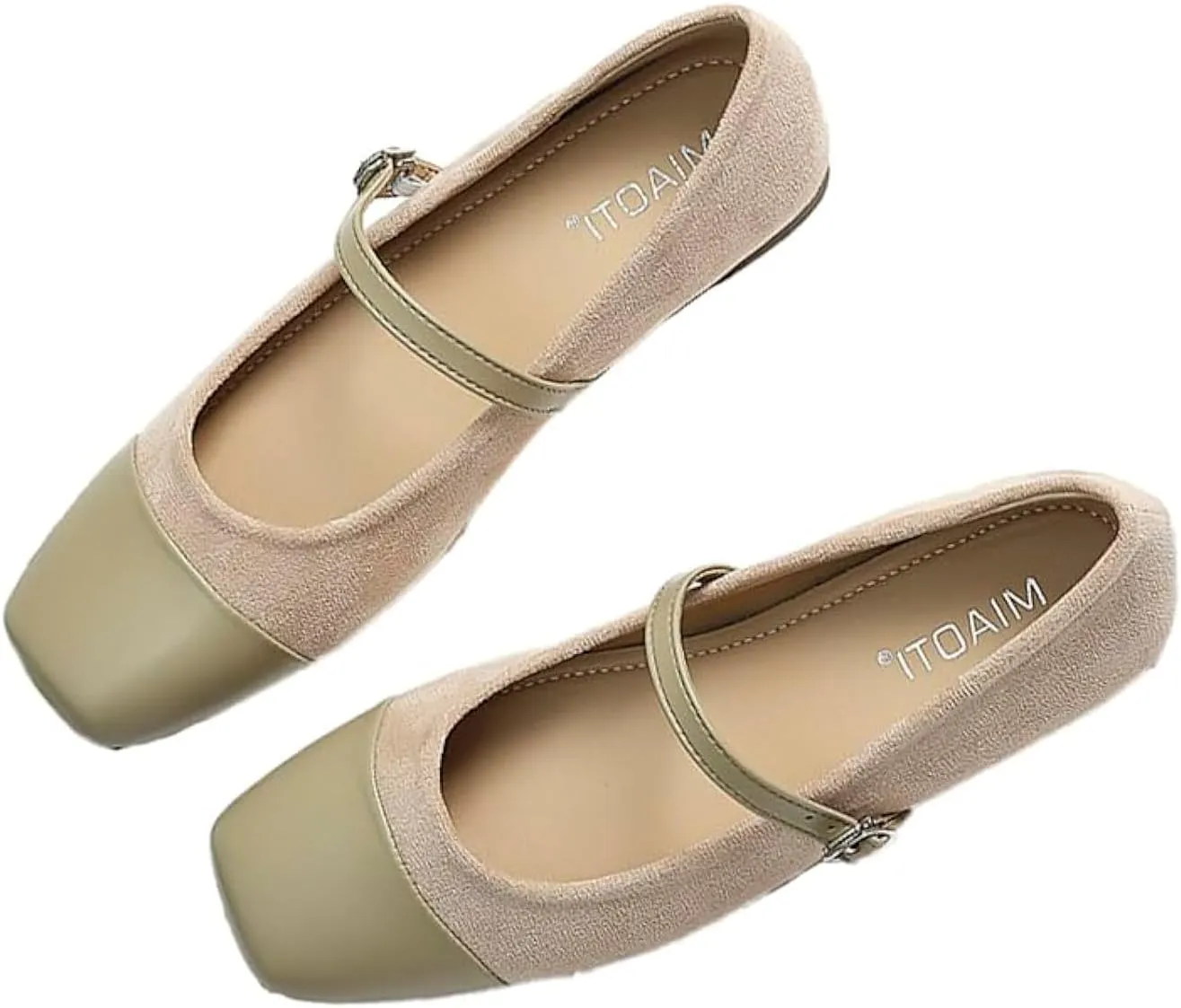 UZUJBAA Women's Suede Mary Jane Flats Buckle Square Cap Toe Ballet Flats Classy Dressy Comfortable Slip on Flats Soft Work Casual Flat Shoes