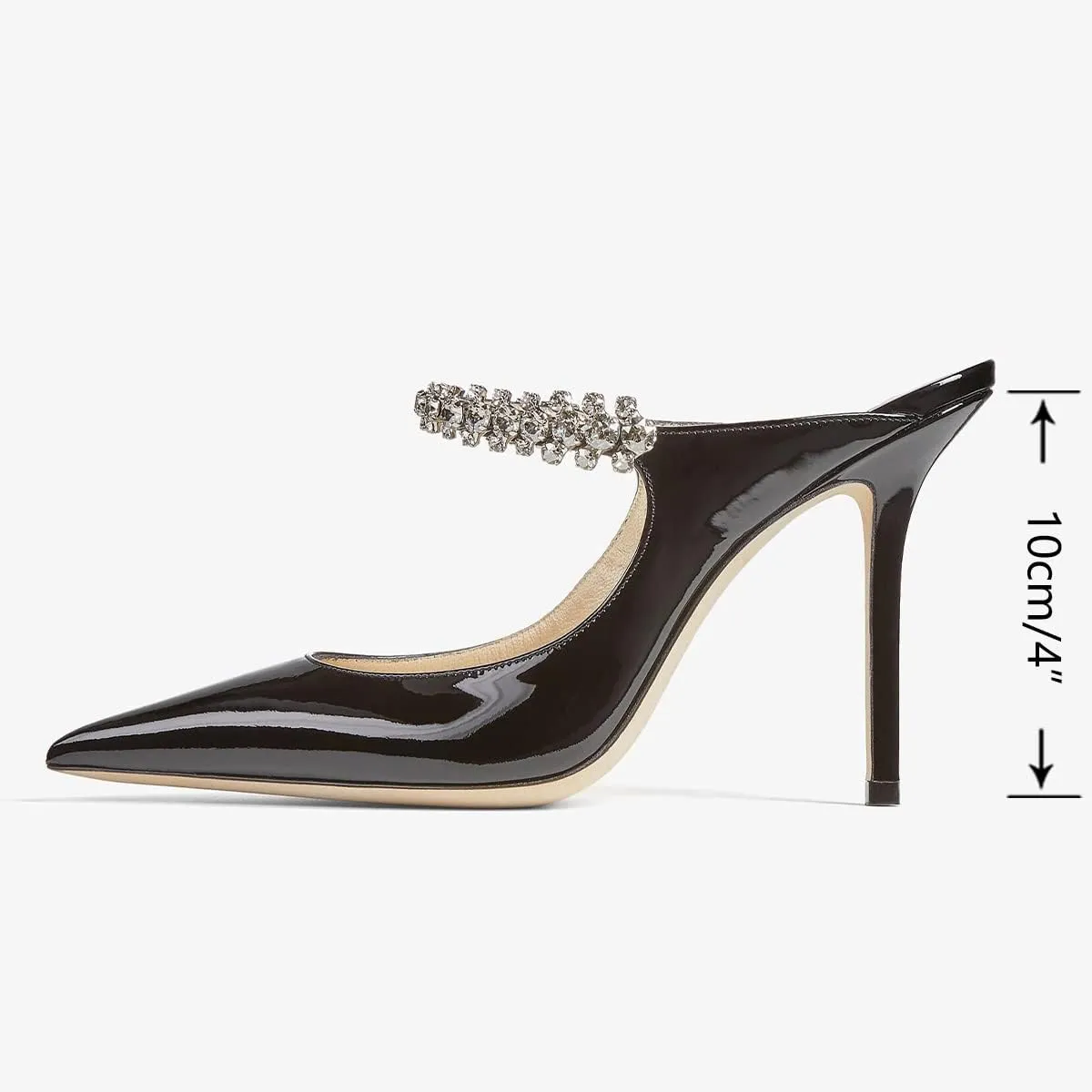 Vaslemuse Women Rhinestone Heeled Mules Pointed Toe Strappy Mule Sandals Stiletto High Heels Slip On Bridal Wedding Pumps for Women
