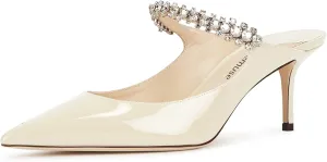 Vaslemuse Women Rhinestone Heeled Mules Pointed Toe Strappy Mule Sandals Stiletto High Heels Slip On Bridal Wedding Pumps for Women