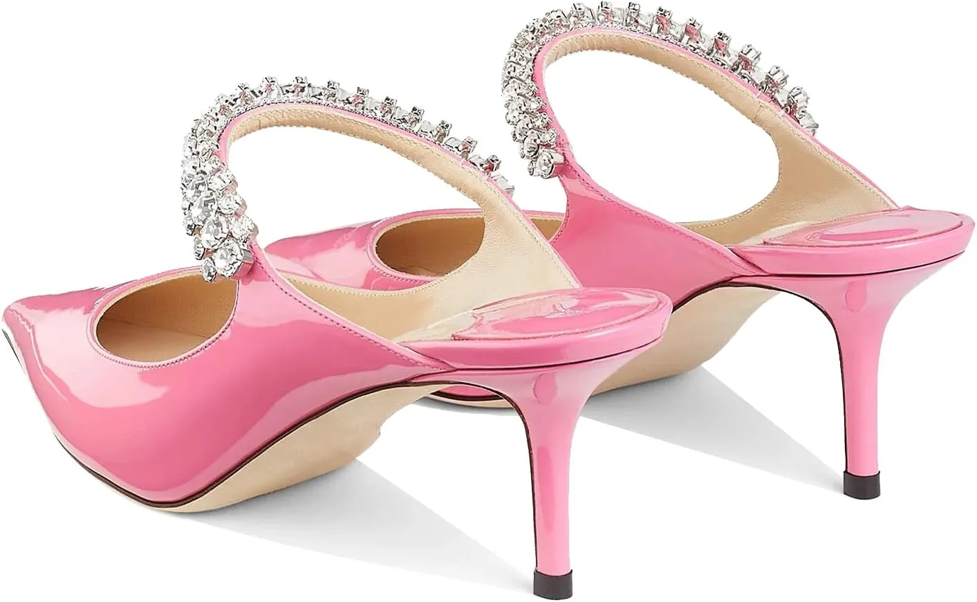 Vaslemuse Women Rhinestone Heeled Mules Pointed Toe Strappy Mule Sandals Stiletto High Heels Slip On Bridal Wedding Pumps for Women